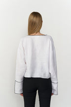 Linen 100% Contrast Stitch Blouse